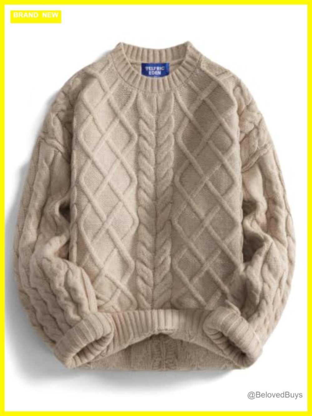 Oversized Cable Knit Sweater Lantern Sleeve Crewneck Pullover